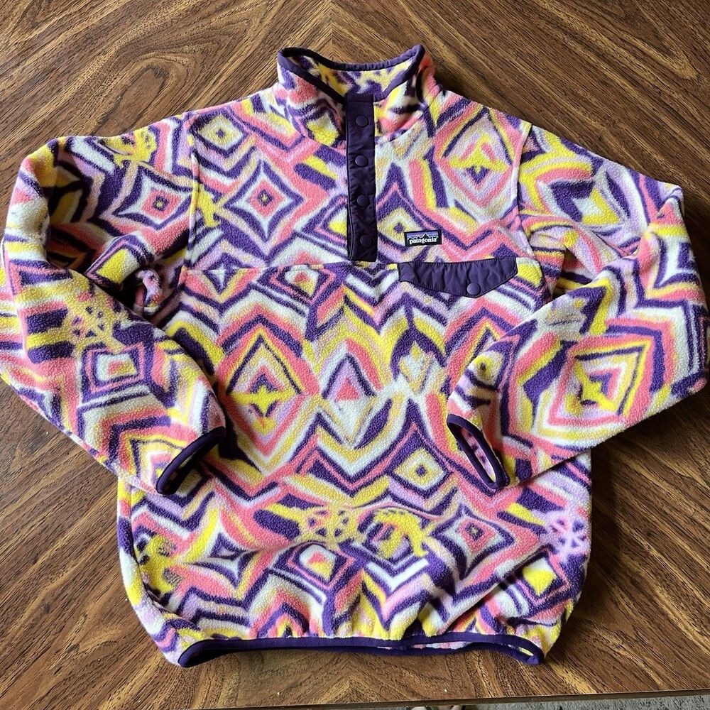 Patagonia Synchilla Snap T Fleece Pullover GIRLS XL 14 Raven Tapestry Panther